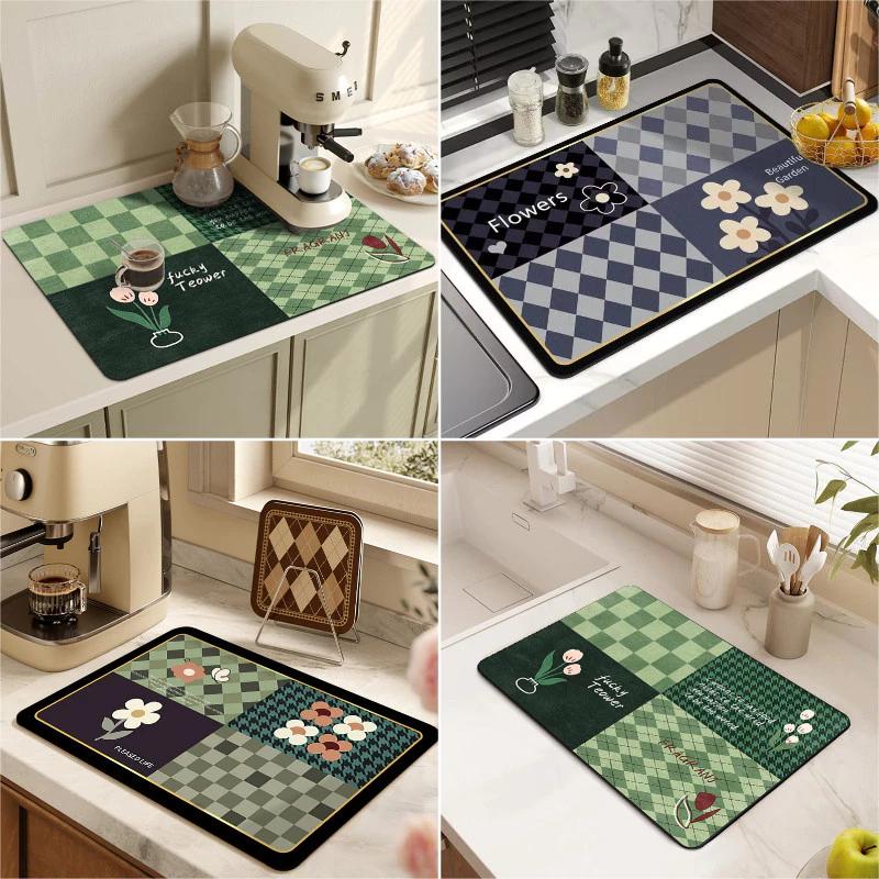 Retro Nhà Bếp Thoát Nước Miếng Lót Nhanh Khô Cà Phê Thảm Chống Trơn Trượt Máy Cà Phê