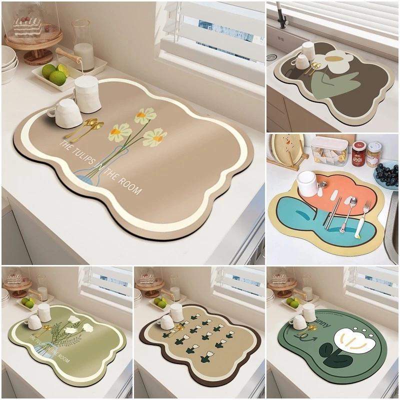 Retro Nhanh Khô Máy Cà Phê Pad Nhà Bếp Thoát Nước Thảm Thấm Hút Nước Nhà Bếp Thảm Thoát Nước