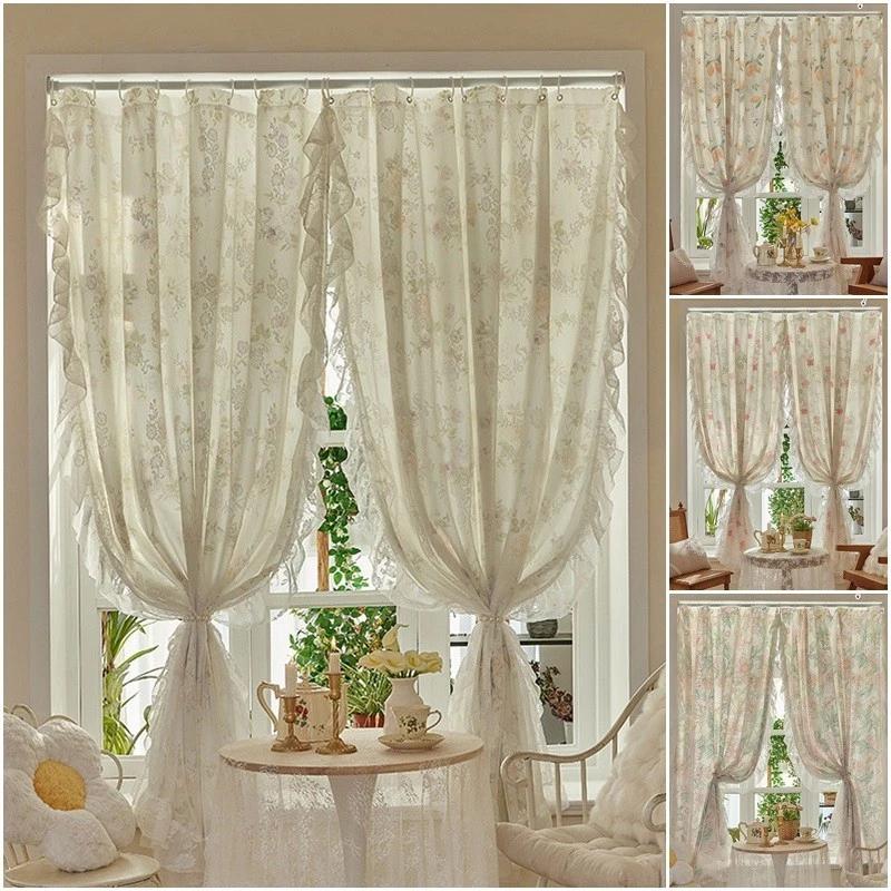 Retro Ren Cửa Sổ Rèm Hoa Pháp In Rèm Cửa Bán Bóng Rèm Trang Trí Phòng