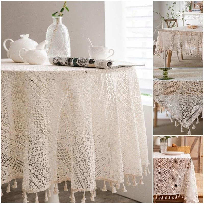 Retro Ren Khăn Trải Bàn Tròn Cà Phê Bàn Ăn Ngoài Trời Vải Trang Trí Nhà Cửa