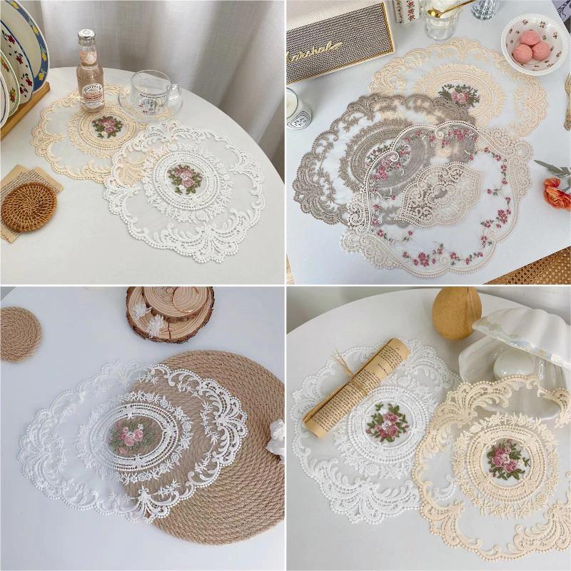Retro Ren Placemat Phong Cách Bắc Âu Hoa Họa Tiết Đĩa Ăn Thảm Ảnh Bầu Không Khí Đạo Cụ