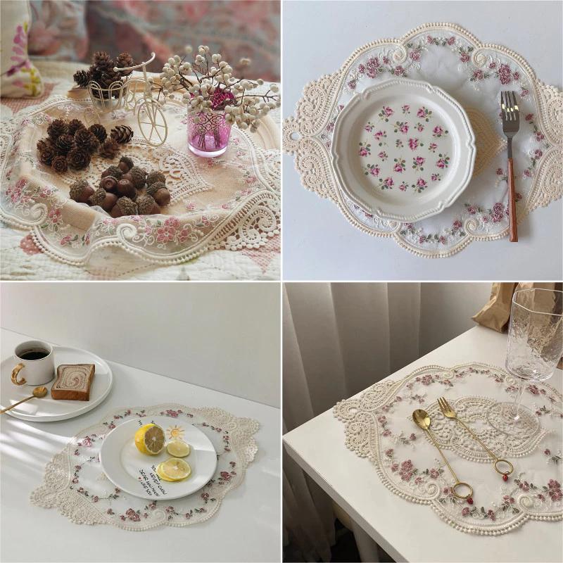 Retro Thêu Placemat Họa Tiết Hoa Bắc Âu Placemats Cốc Thời Trang Coaster