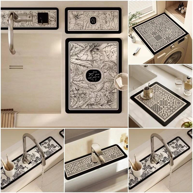 Retro Vòi Bếp Thoát Nước Miếng Lót Nhanh Khô Nước Thấm Hút Thảm Chống Trơn Trượt Bàn Pad Trang Trí Nhà