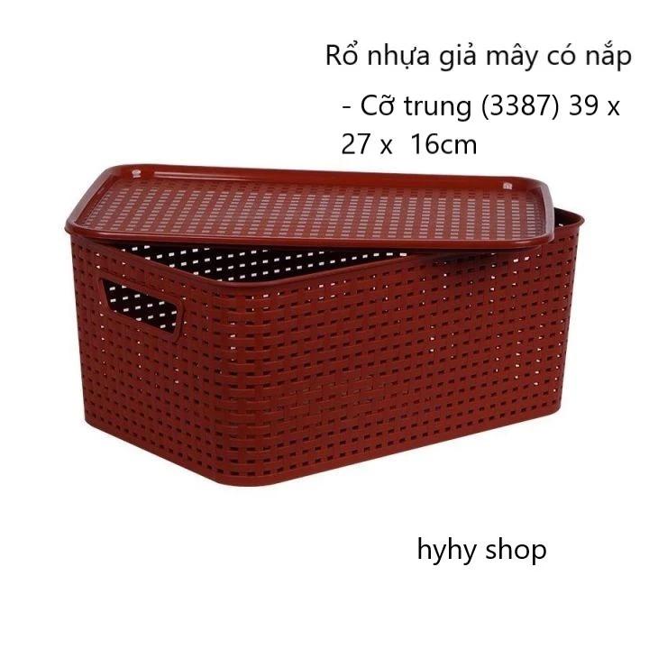 Rổ giả mây có nắp Việt Nhật, giỏ đựng đồ đa năng, rổ nhựa có nắp