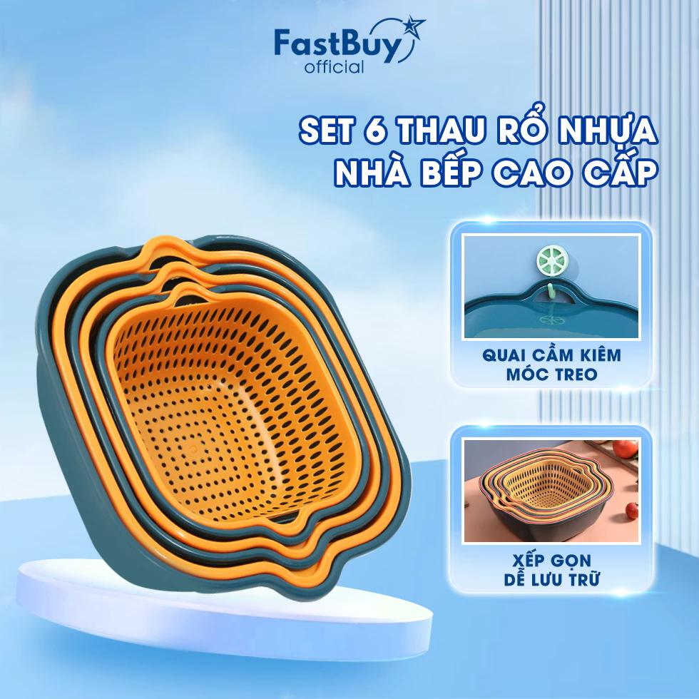 Rổ Nhựa Chữ Nhật Mini Kèm Chậu Đựng Rau Củ Quả Nhà Bếp 6 Món Chất Liệu Cao Cấp