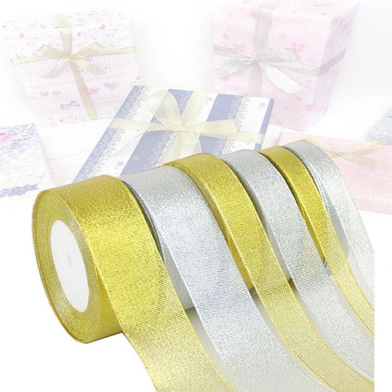 Ruy băng kim tuyến nhũ vàng, bạc 5 cm, 5 mm [1cuộn 22 mét] 4cm, 2cm, 1cm trang trí handmade, giáng sinh, làm nơ, gói quà