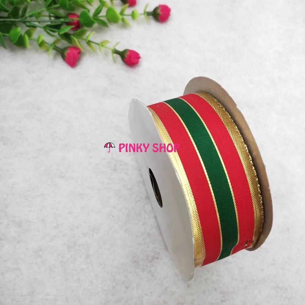 Ruy băng sọc ba màu kim tuyến lấp lánh [Hàng đẹp] trang trí noel, giáng sinh, merry Christmas, chúc mừng năm mới