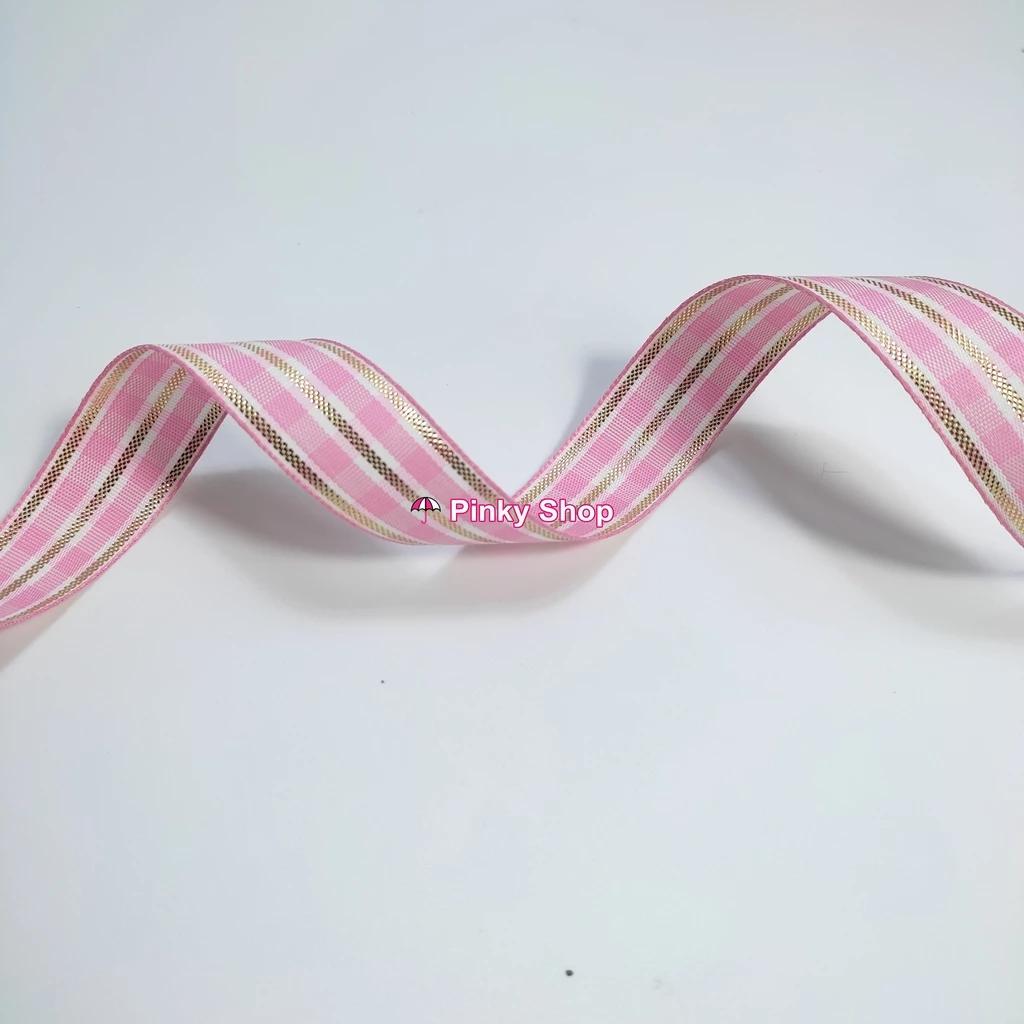 Ruy băng vải caro kẻ sọc kim tuyến lấp lánh cao cấp 2.5cm cuộn màu xanh hồng vàng, đen trang trí handmade Pinky Shop
