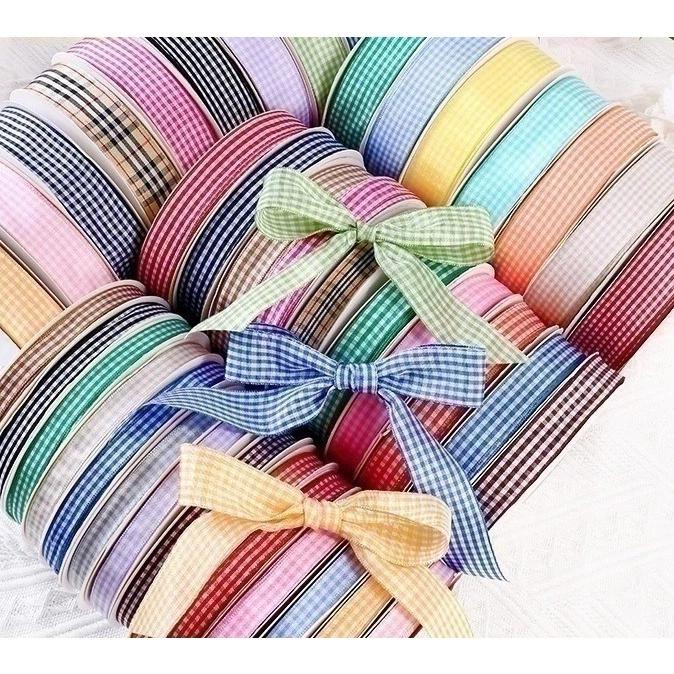 Ruy băng vải sọc caro (bản 1cm 2cm 3cm) làm nơ cột tóc trang trí giáng sinh gói quà handmade cực đẹp