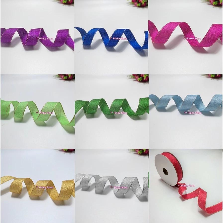 Ruy băng viền kim tuyến 2cm loại tốt nhiều màu giá rẻ gói quà, trang trí decor, làm phụ kiện handmade Pinky Shop