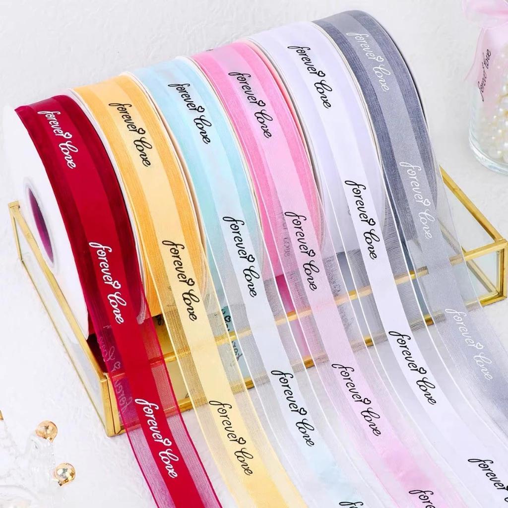 Ruy băng voan chữ FOREVER LOVE 2,5cm trang trí nơ gói quà, bó hoa cực đẹp