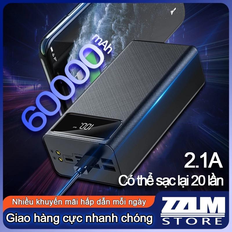 Sạc dự phòng 60000mah dung lượng lớn, 4 cổng sạc đầu vào, 3 cổng sạc đầu ra, hỗ trợ sạc nhanh, trữ pin nhiều, có đèn pin