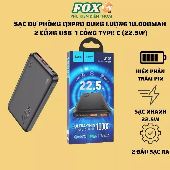 Sạc dự phòng chính hãng Hoco J101 dung lượng 10.000mah sạc nhanh 2 cổng USB+1 cổng Type C(22.5W)