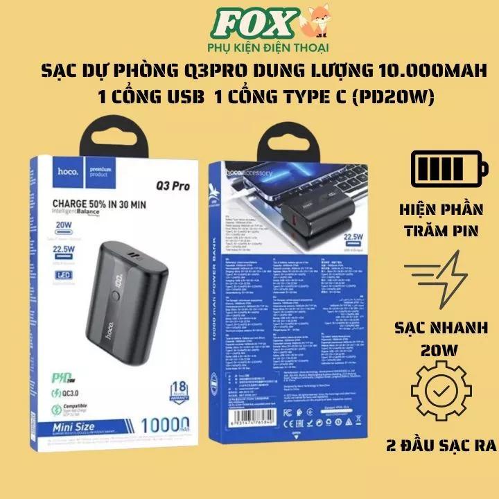 Sạc dự phòng chính hãng Hoco Q3Pro dung lượng 10.000mah sạc nhanh PD20W 1 cổng USB 1 cổng Type C