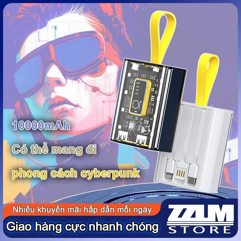 Sạc Dự Phòng Mini 10000mah Đi Kèm Cáp Sạc Siêu Nhanh, Hỗ Trợ Sạc Nhiều Thiết Bị Cùng Lúc (Cam Kết Chính Hãng Của ZZLM)