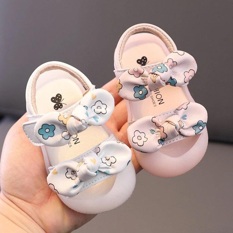 Sandal quai 2 nơ tập đi chống trượt chống vấp cho bé gái siêu xinh size từ 15-25