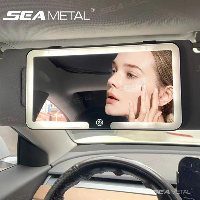 Seametal Tấm che nắng ô tô Vanity Mirror Led 3 màu HD 1200mAh Sạc độ sáng có thể điều chỉnh