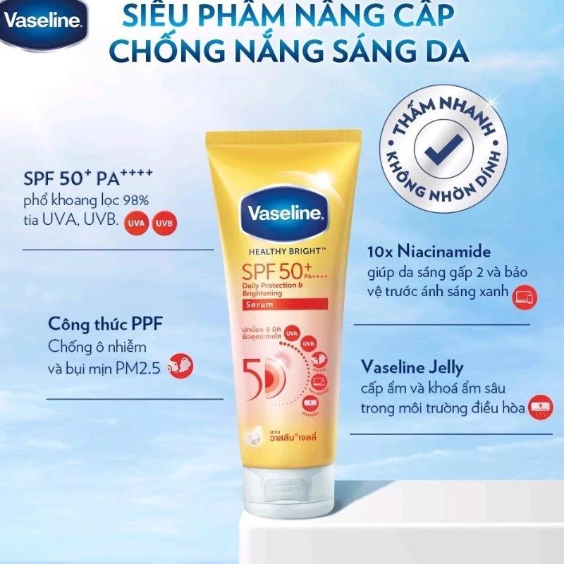 Serum chống nắng cơ thể Vaseline 50x bảo vệ da với SPF 50+ PA++++ giúp da sáng hơn gấp 2X 300ml