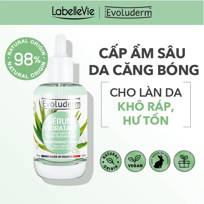 Serum tinh chất lô hội Evoluderm giúp da cho da sáng bóng, dưỡng ẩm sâu, không bết dính 30ml.