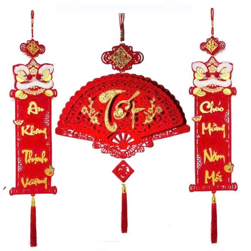 Set 1 Liễng khánh treo chữ tết 45cm + 2 dây liễng câu đối treo ĐẦU LÂN trang trí tết 2025