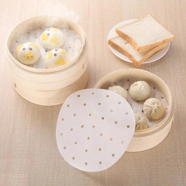Set 100 tờ giấy nến tròn TRẮNG thấm dầu dùng cho nồi chiên không dầu, hấp thức ăn đa năng size 21.5cm