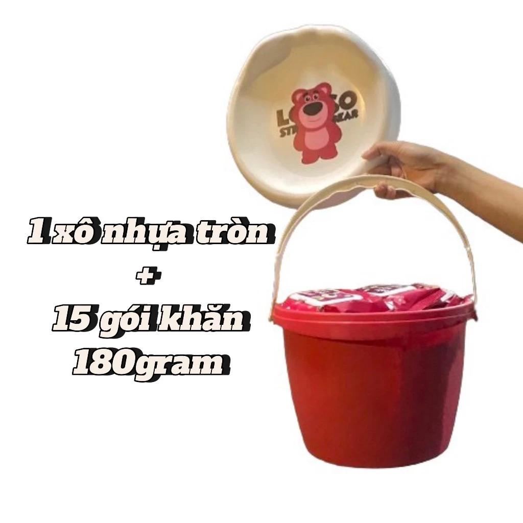 SET 15 gói, 10 gói khăn ướt gấu dâu 80 Tờ kép + tặng kèm thùng đựng có nắp và quai xách cho bé