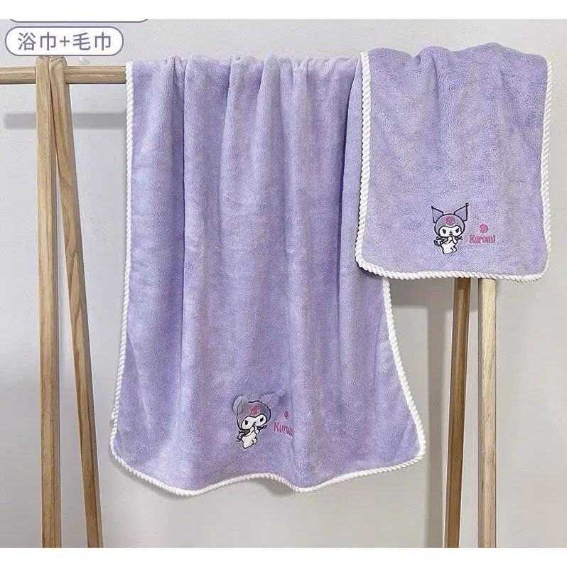 Sét 2 khăn tắm, khăn mặt Kuromi siêu Thấm Hút mềm mại Nhanh Khô khăn tắm loại 1 dày đẹp