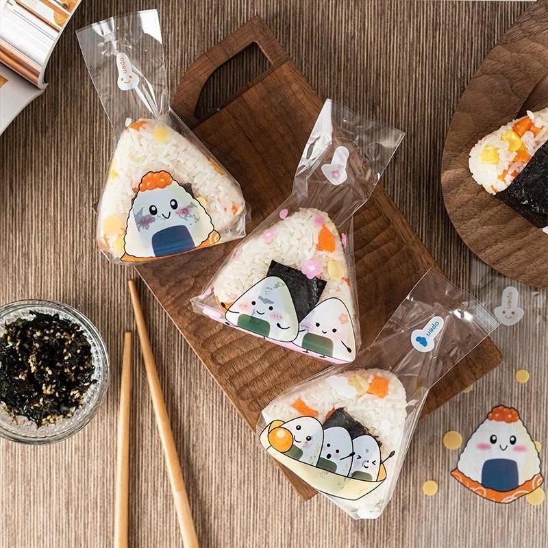 Set 25 Chiếc Túi Làm Cơm Nắm Hoạt Hình - túi đựng cơm tam giác - túi bóng đựng cơm bento cho bé