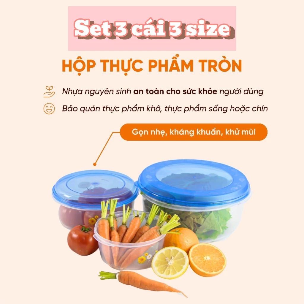 Set 3 Hộp Bảo Quản Thực Phẩm, Đựng Thức Ăn Trong Tủ Lạnh 700-1400-3000ml HÌNH TRÒN