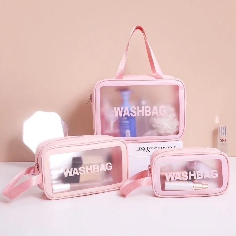 Set 3 Túi Đựng Mỹ Phẩm WASHBAG.Túi Nhựa PVC Đựng Đồ Trang Điểm Đi Du Lịch Tiện Lợi