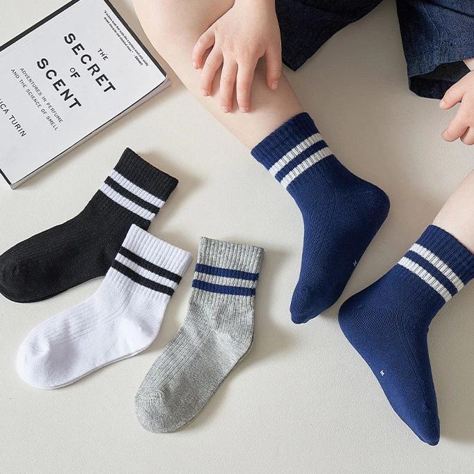 Sét 4 đôi tất (vớ) cotton trơn kẻ viền thanh lịch cho bé 1-12 tuổi