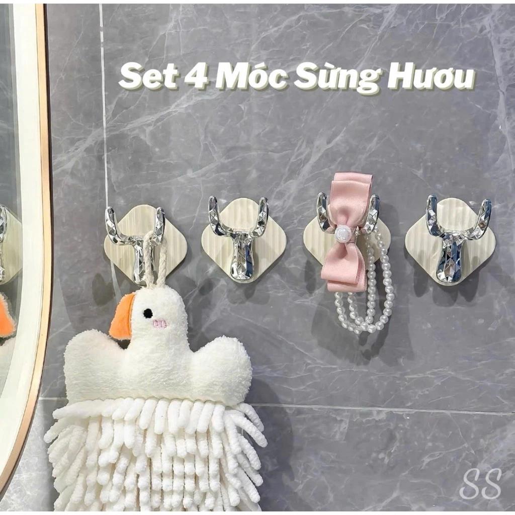 Set 4 Móc Treo Tường Hình Sừng Hươu Nhựa Treo Đồ Dán Tường Đa Năng Không Cần Khoan Tường Tiết Kiệm Không Gian Tiện Lợi