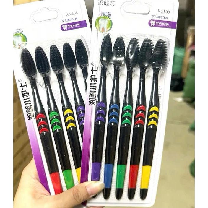 Set 5 bàn chải đánh răng than tre hoạt tính lông tơ mềm mại