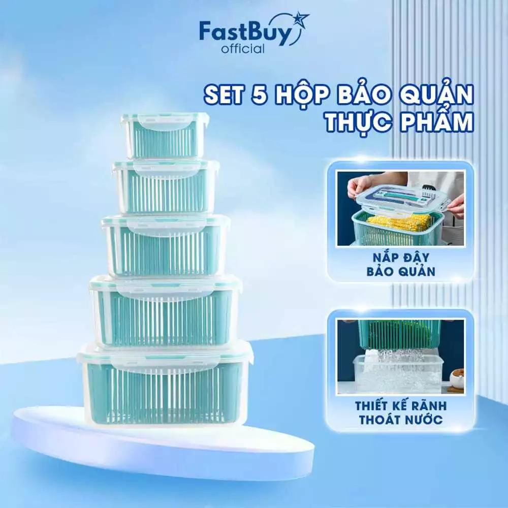 Set 5 Hộp Đựng Thực Phẩm Bảo Quản Tủ Lạnh Đa Năng Có Nắp Đậy Chất Liệu Cứng Cáp, Bền , An Toàn