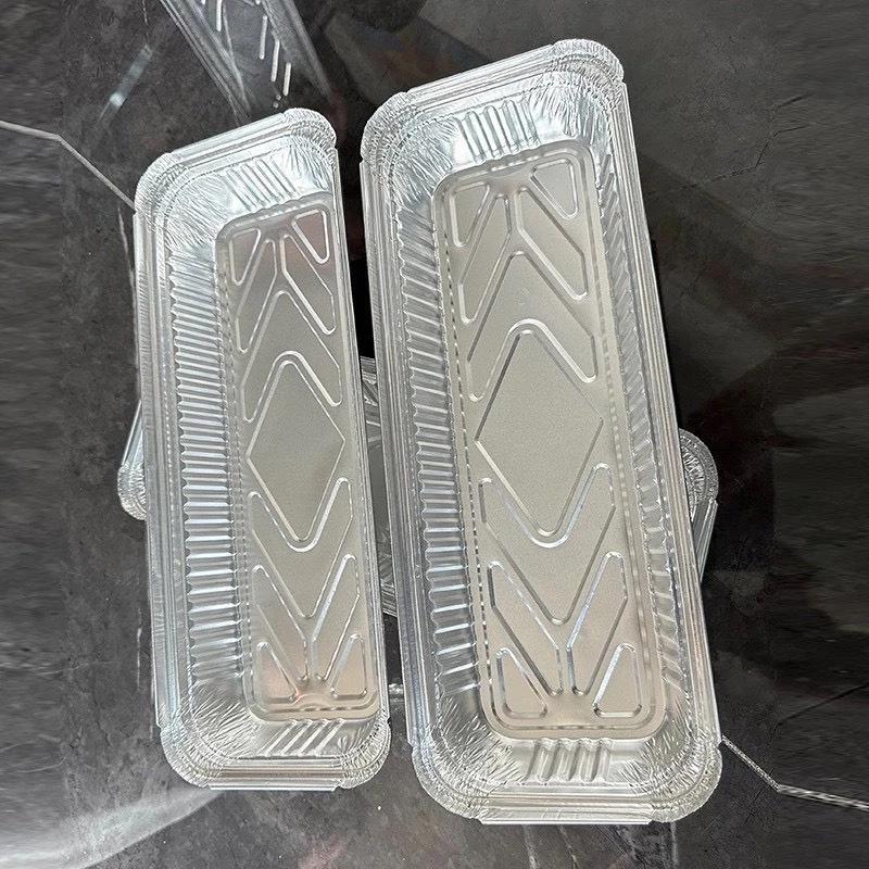 Set 5 khay giấy bạc hình chữ nhật làm bánh mì dài 34cm không có nắp