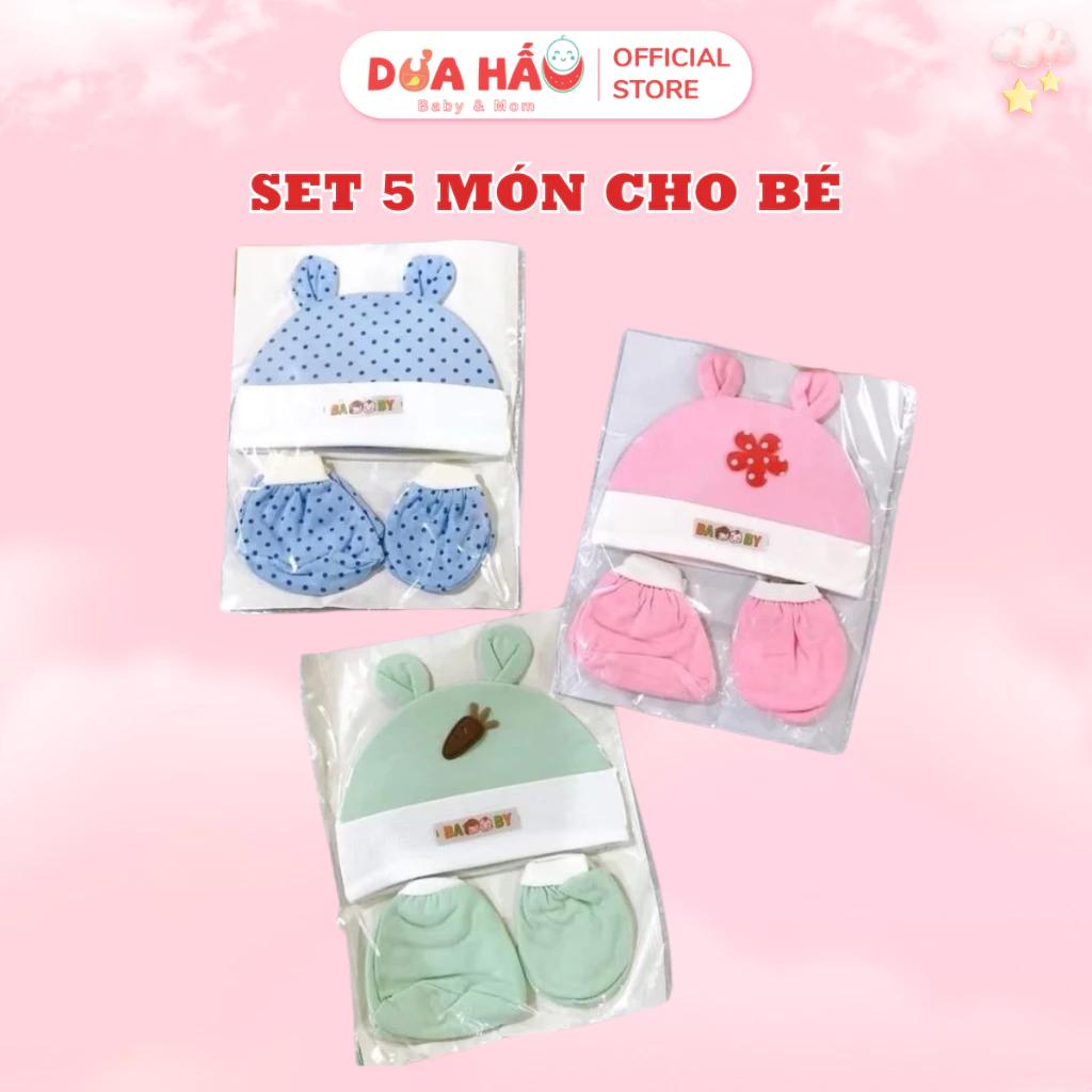 Set 5 Món Mũ, Bao Tay, Bao Chân Cho Bé Sơ Sinh 0-3 Tuổi
