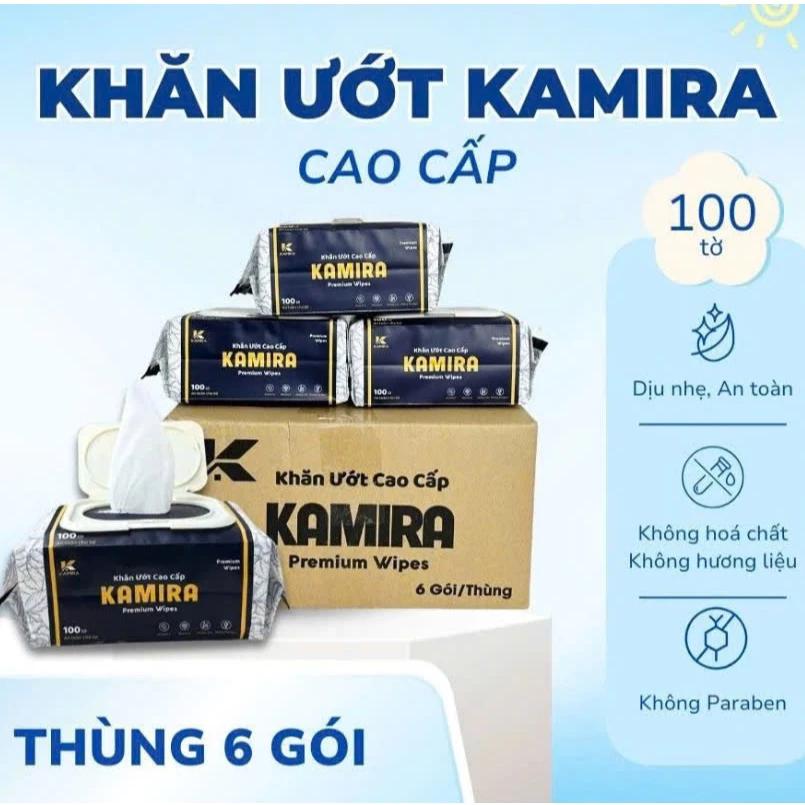 Set 6 gói khăn ướt Kamira Premium Wipes - gói lớn 100 tờ nặng 650gram/gói KMR006