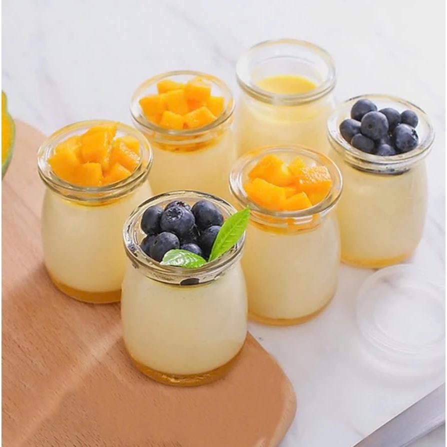Set 6 Hũ thủy tinh làm sữa chua - yaourt - pudding - panna cotta 100ml nắp nhựa