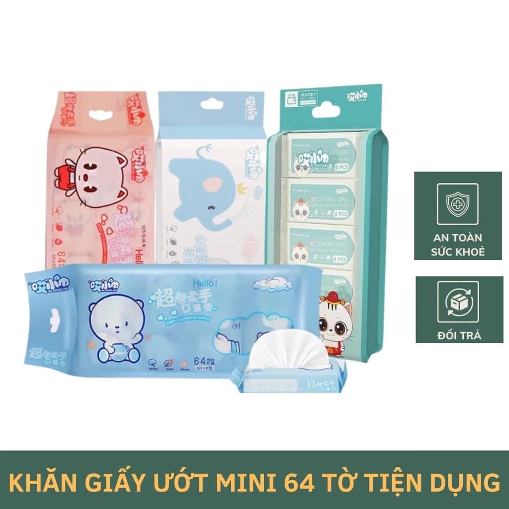 Set 8 Gói Khăn Giấy Ướt Mini 64 Tờ Dễ Thương Tiện Lợi Gói 8 Miếng dùng được cho bé - giao màu ngẫu nhiên