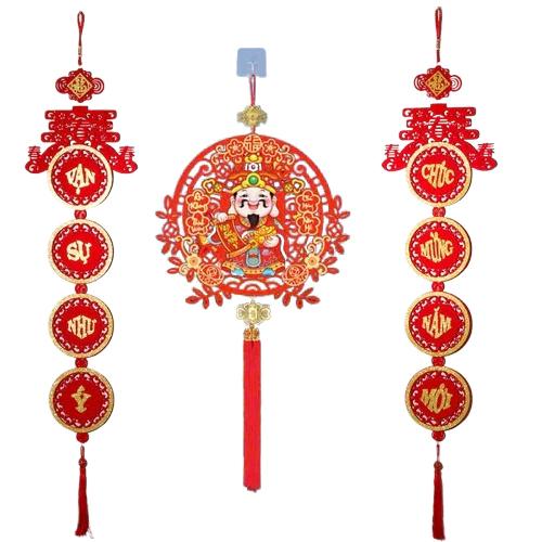 SET dây treo trang trí ngày têt: 1 Thần Tài Lắc + 2 dây liễng câu đối treo tết đẹp