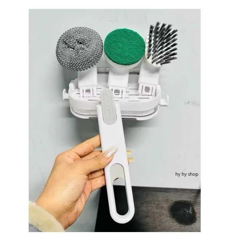 Set dụng cụ chà rửa, cọ xoong nồi đa năng 3 trong 1 có khay để ráo nước HC03