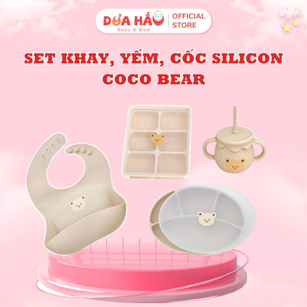 Set Khay Cốc Yếm Silicone Coco Bear Cho Bé Ăn Dặm An Toàn Tiết Kiệm Shop DuaHau Baby & Mom