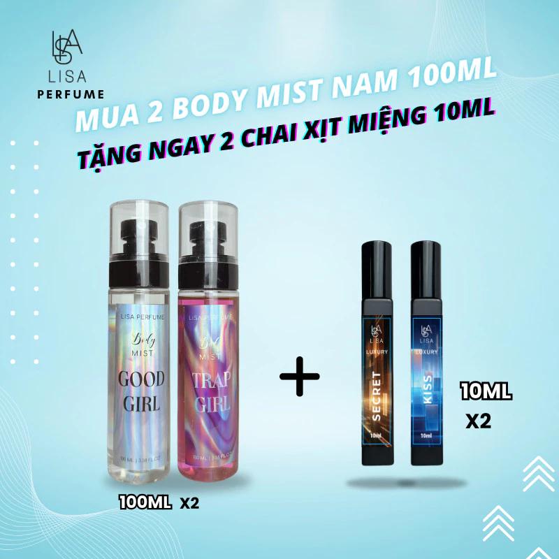 Siêu phẩm Combo Bodymist 100ml Nữ tăng 2 xịt miệng , lưu hương 6-8h,toả hương 2-3m
