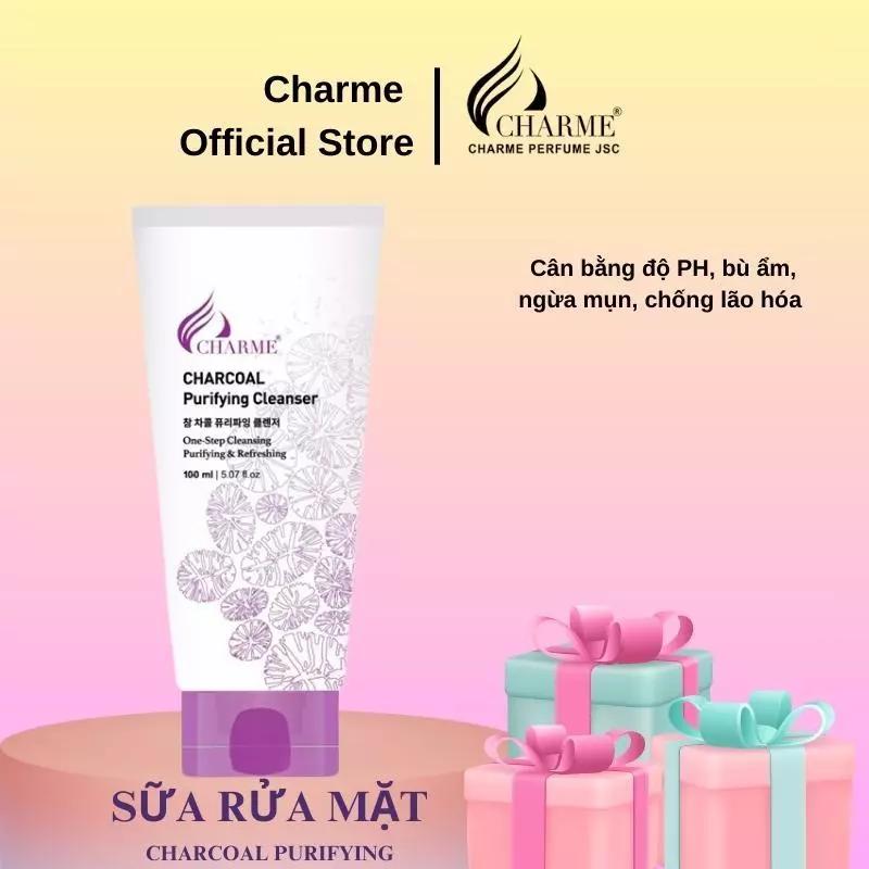 Sữa rửa mặt than hoạt tính Charme Charcoal Purifying Cleanser sạch sâu ngừa mụn cân bằng pH bổ sung ẩm 100ml
