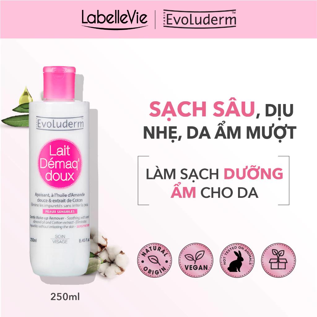 Sữa tẩy trang,rửa mặt Evoluderm dưỡng ẩm dịu nhẹ dành cho da nhạy cảm 250ml