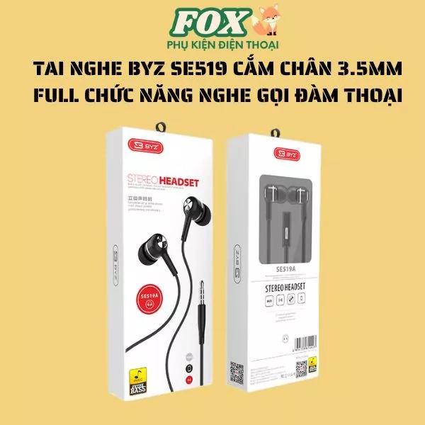 Tai nghe nhét tai có dây BYZ SE519 jack 3.5mm full chức năng nghe gọi đàm thoại