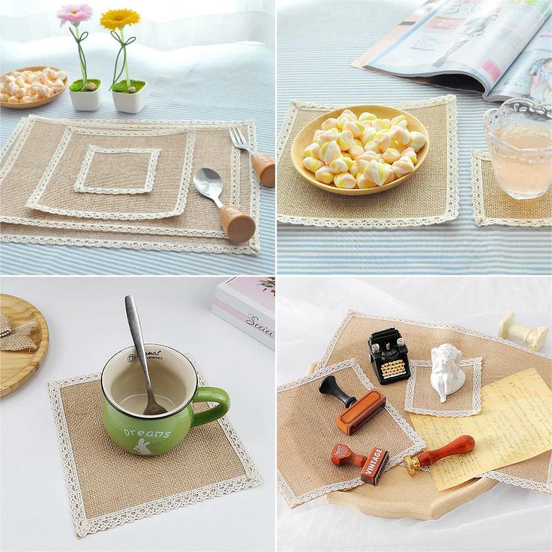 Tấm lót vải lanh tối giản Tấm lót ly cốc chịu nhiệt vuông Thảm ăn gia đình