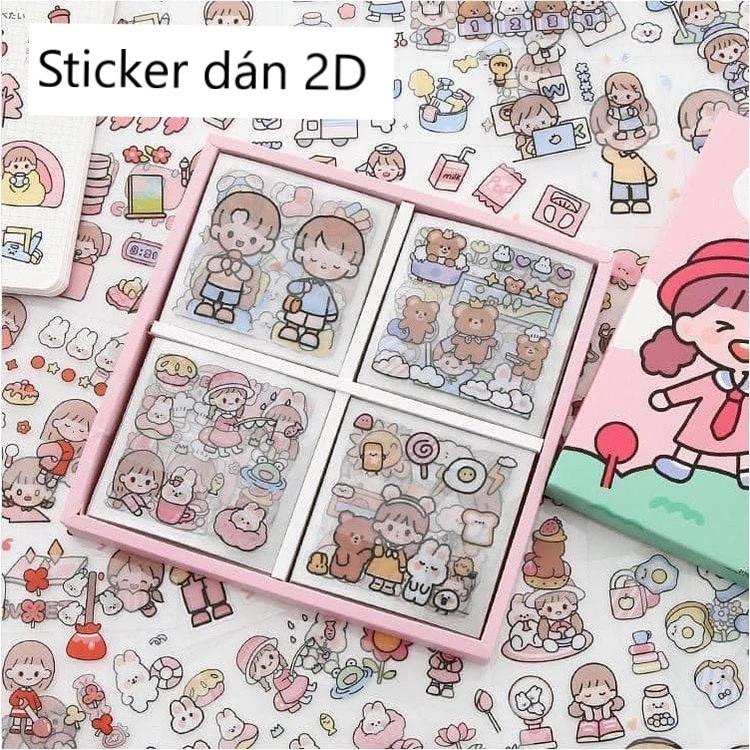 Tấm Sticker dán Hoạt hình dễ thương trang trí bình nước sổ vở đồ dùng