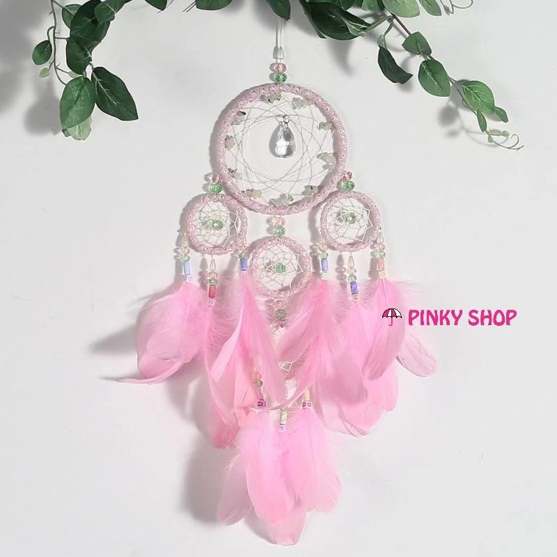 [Tặng kèm đinh và thiệp handmade] Dreamcatcher màu hồng pastel kim tuyến thiết kế giọt nước pha lê Pinky Shop mã DRPL1