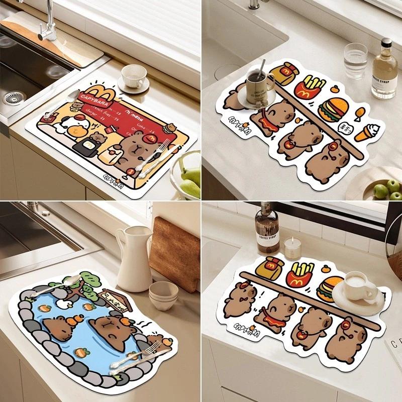 Thảm thoát nước Capybara hoạt hình dễ thương Tấm thoát nước chống mùi Đồ dùng nhà bếp